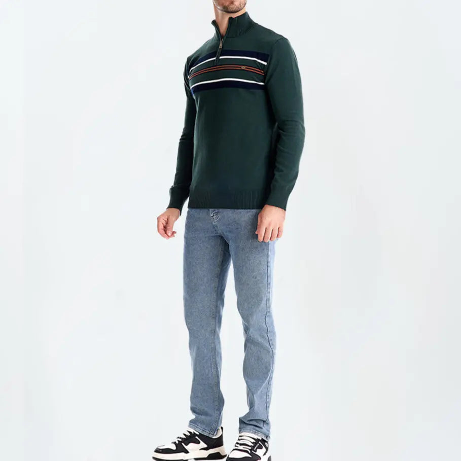 EDGAR – Gestreepte heren trui met halve rits en moderne look