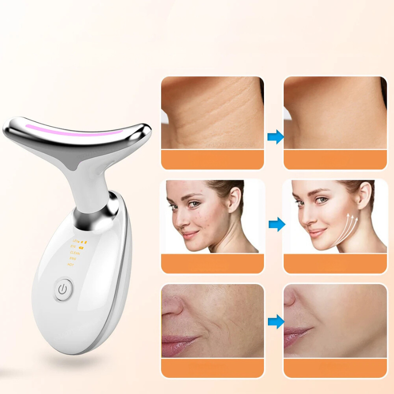 EMS hals- en gezichtsmassager met LED huidverstrakking – LIFTURA AGEDEFY - Glamorix