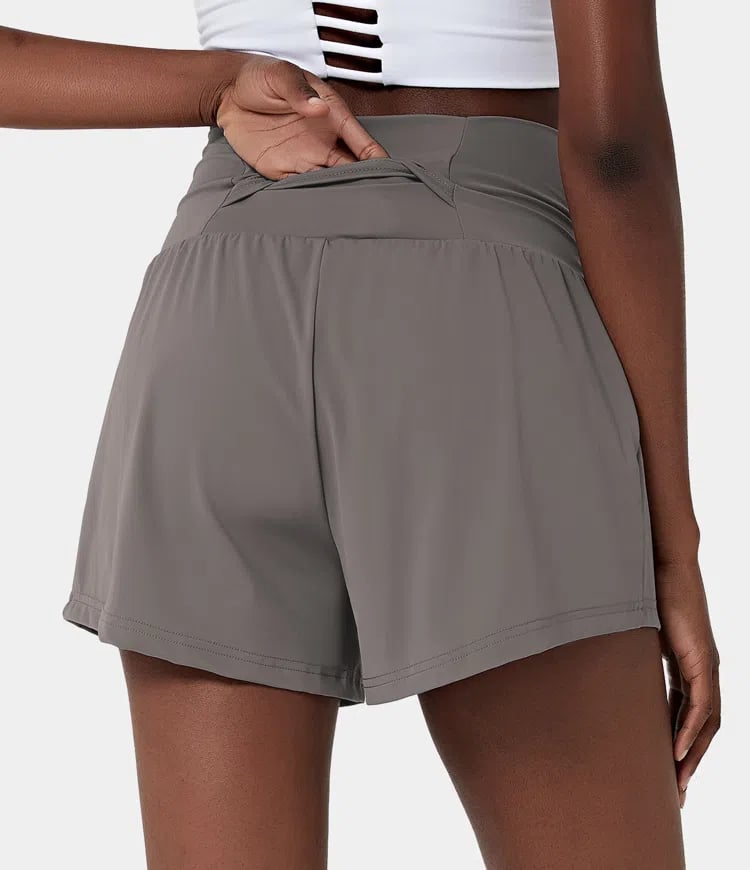 Dames sportshort met hoge taille en binnenbroek – DORINA - Glamorix