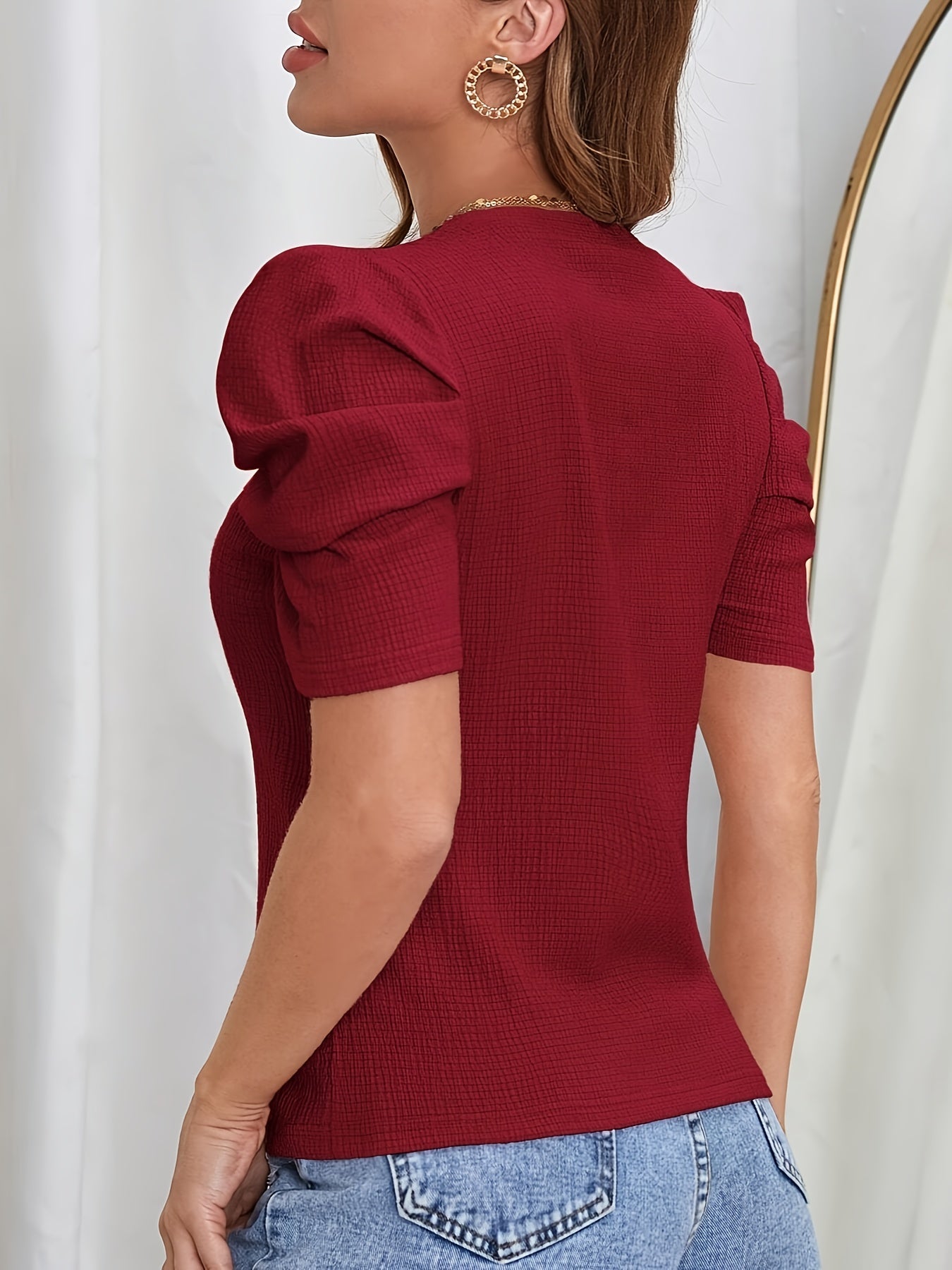 Elegant Dames T-Shirt met Pofmouwen en Ronde Hals voor Stijlvolle Vrouwen – Ailith - Glamorix