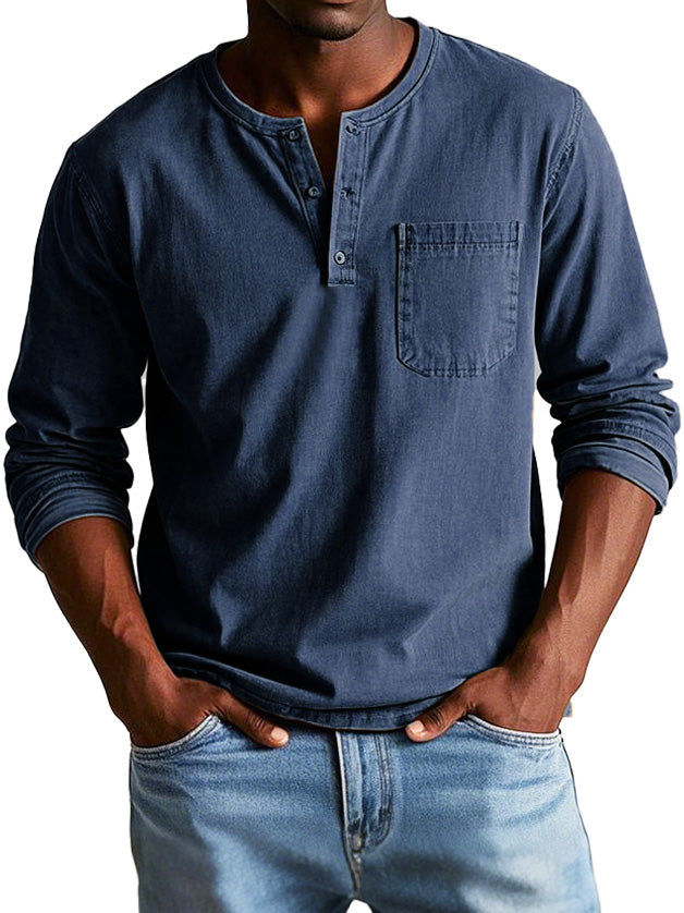 Casual Henley longsleeve met knoopsluiting en borstzakje – RYKER CLASSIC - Glamorix