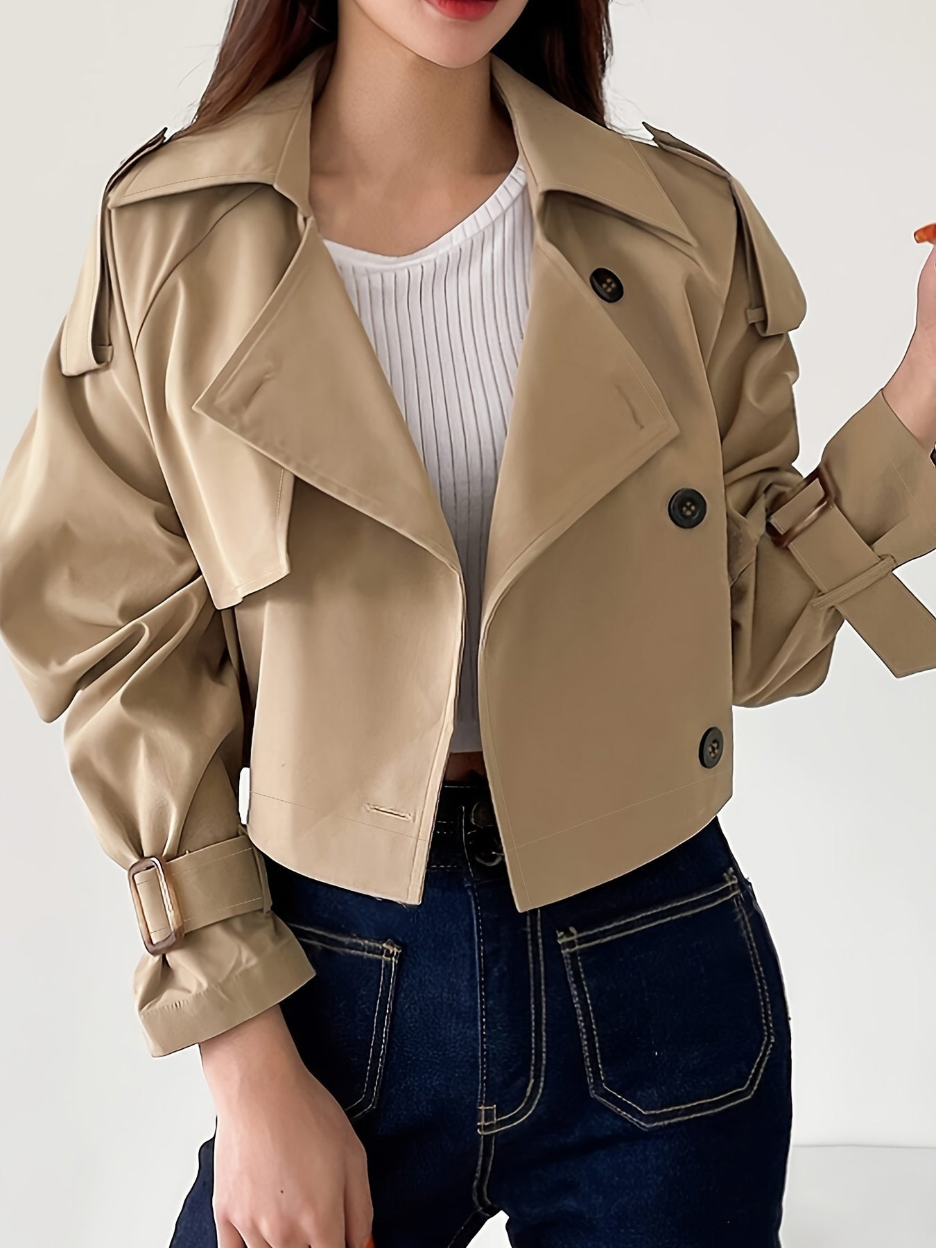 CAMILLE - Korte trenchcoat met dubbele knoopsluiting en riemmouwen voor dames