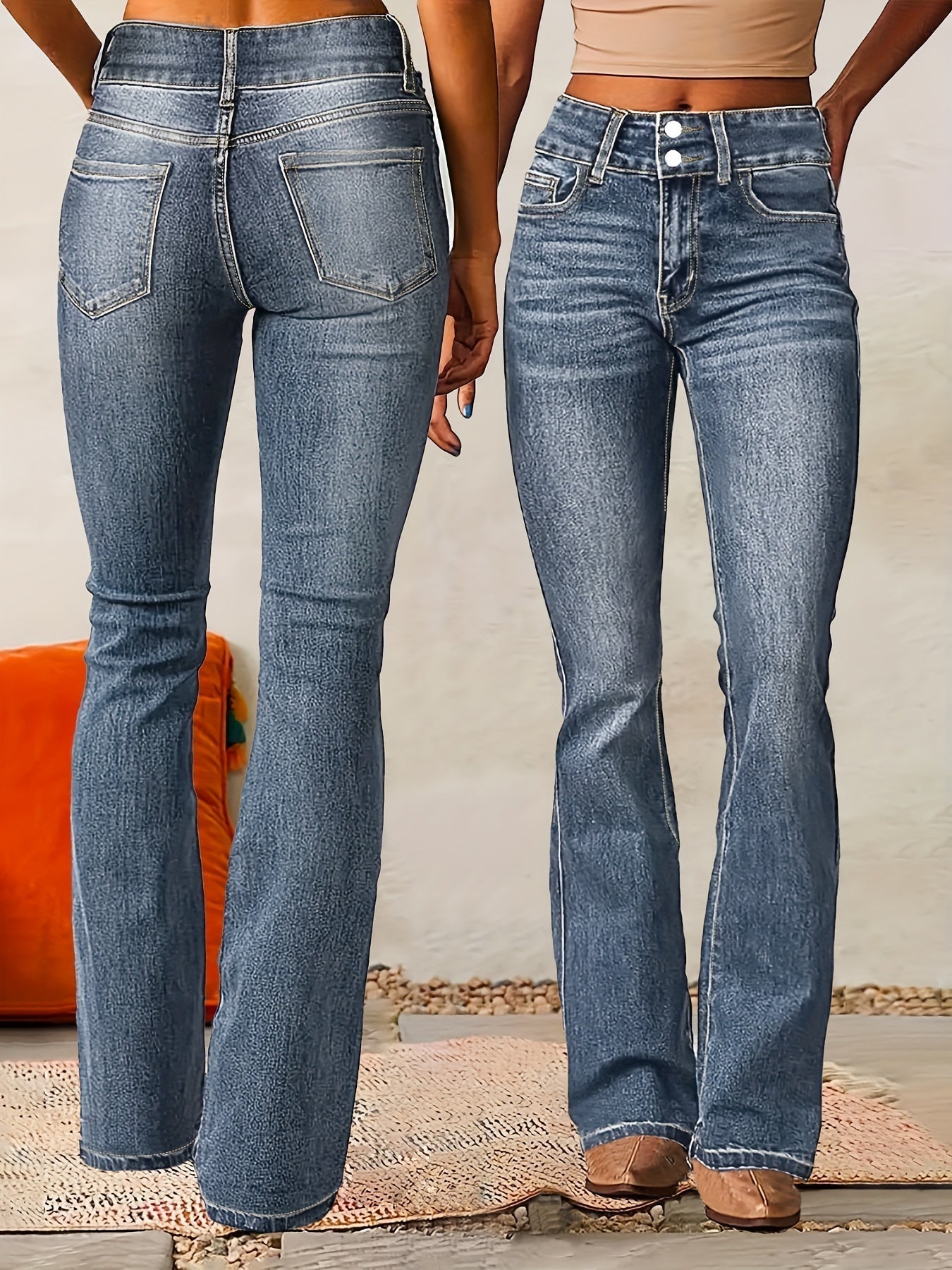 High waist flared damesjeans met dubbele knoopsluiting – RIVIA FLARE - Glamorix