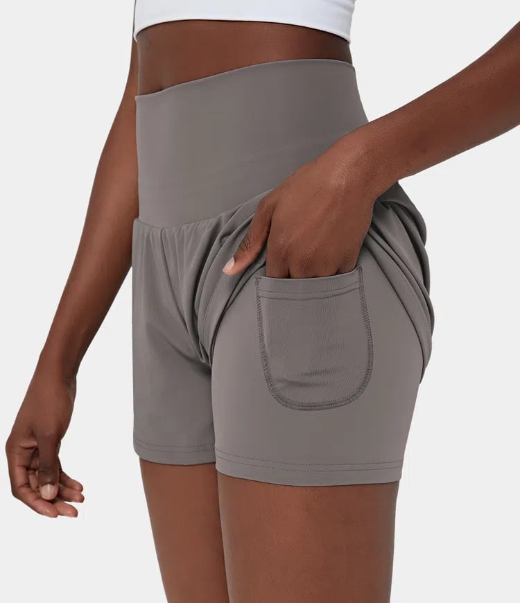 Dames sportshort met hoge taille en binnenbroek – DORINA - Glamorix