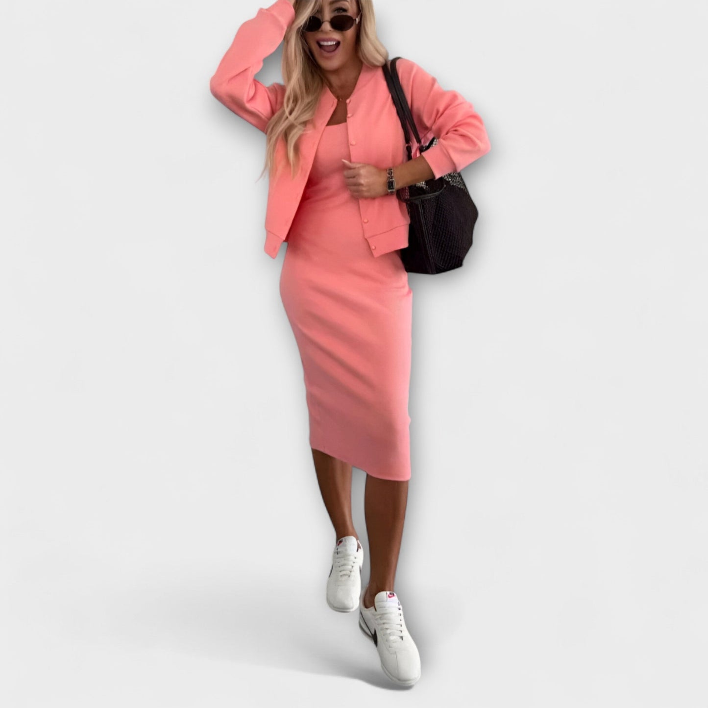 Elegante dames midi bodycon jurk met bijpassend jack – HERMELYN - Glamorix