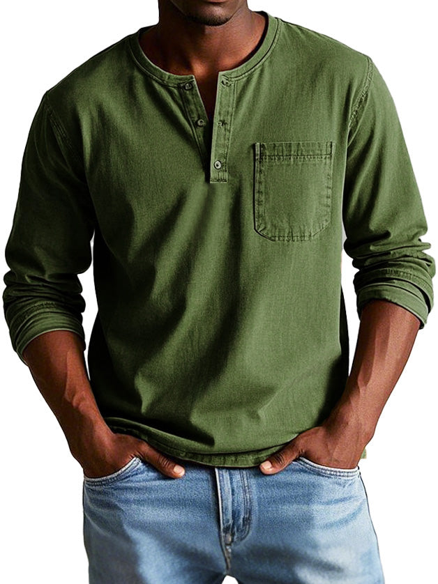 Casual Henley longsleeve met knoopsluiting en borstzakje – RYKER CLASSIC - Glamorix
