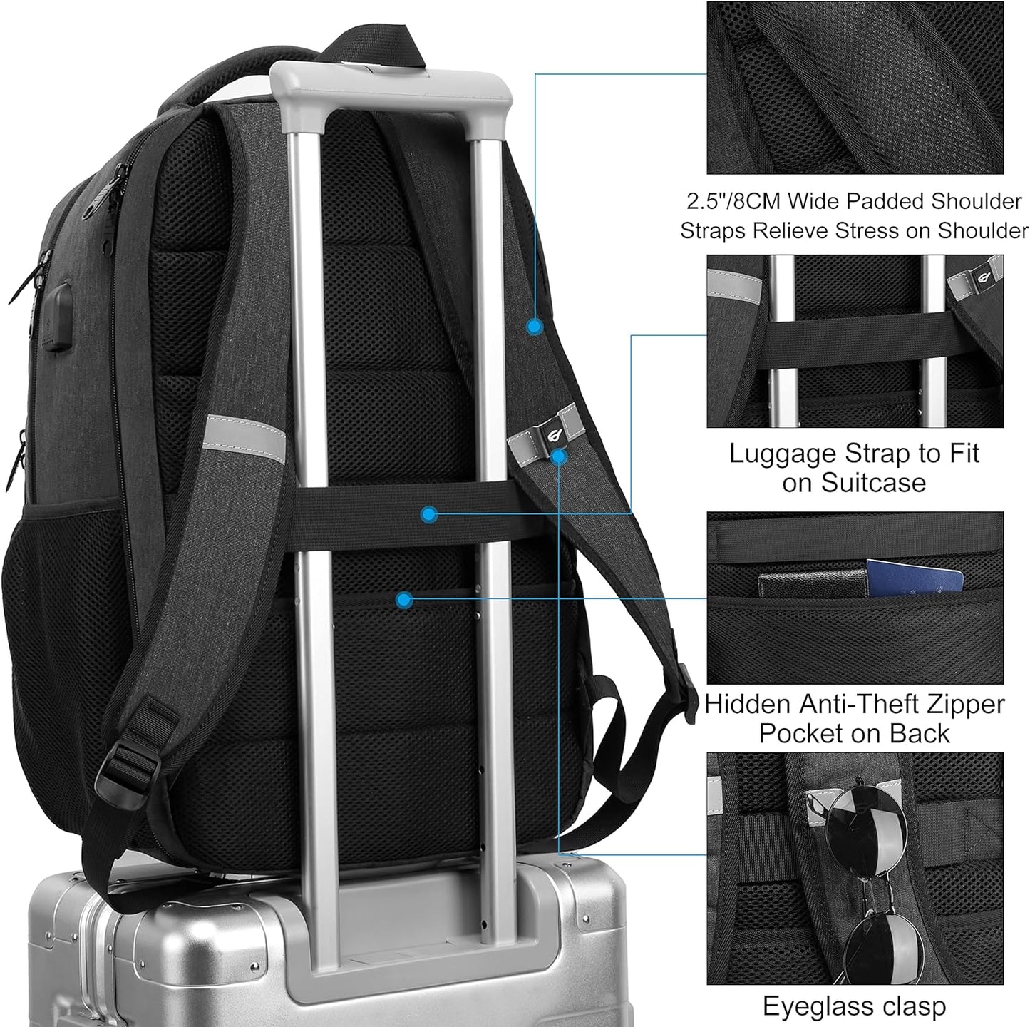 Extra ruime waterdichte laptoprugzak met USB en TSA-slot – NexonAir Transit - Glamorix