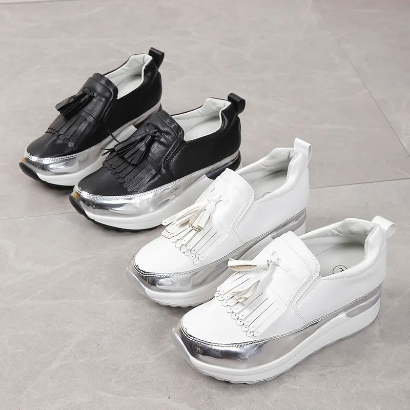 Dames sneakers met plateauzool en speelse franjes – FREYA FRINGE - Glamorix