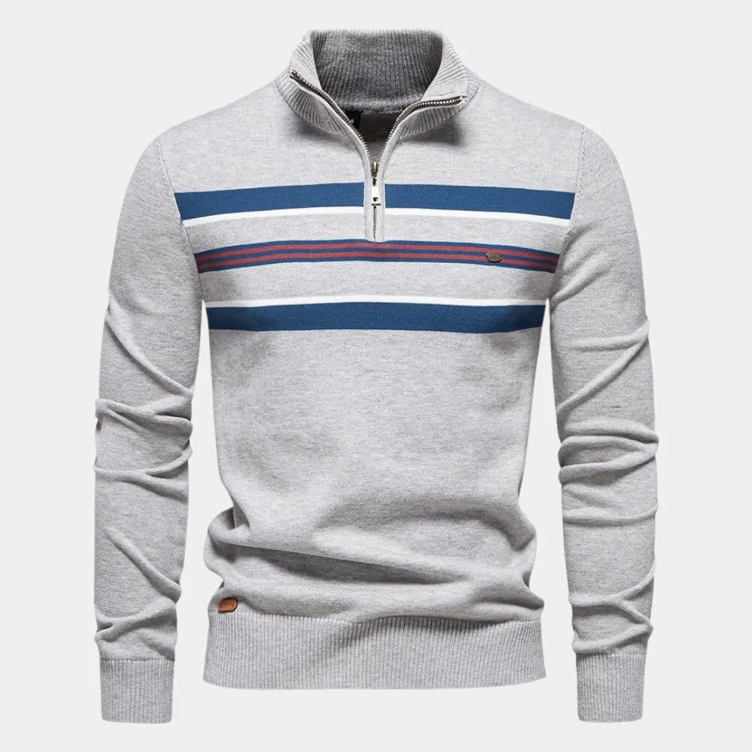 EDGAR – Gestreepte heren trui met halve rits en moderne look