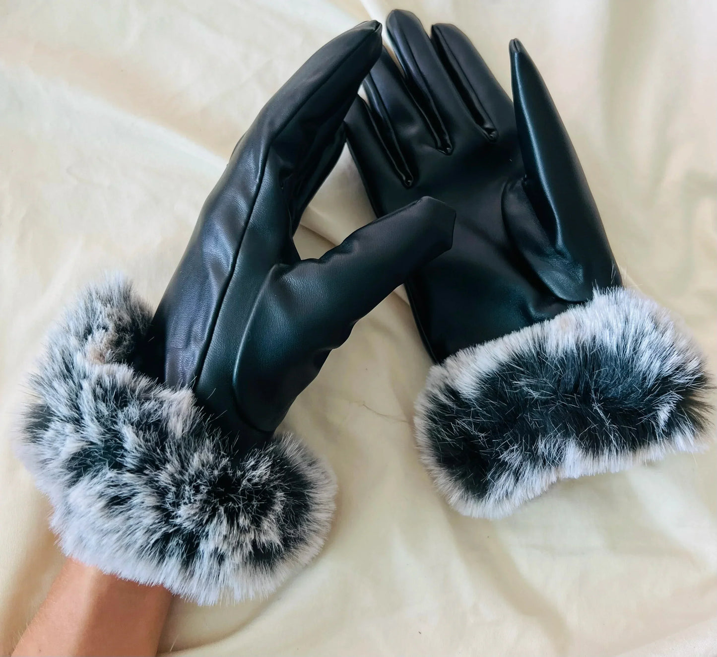 ARABELLA - Luxe leren handschoenen met imitatiebont manchet