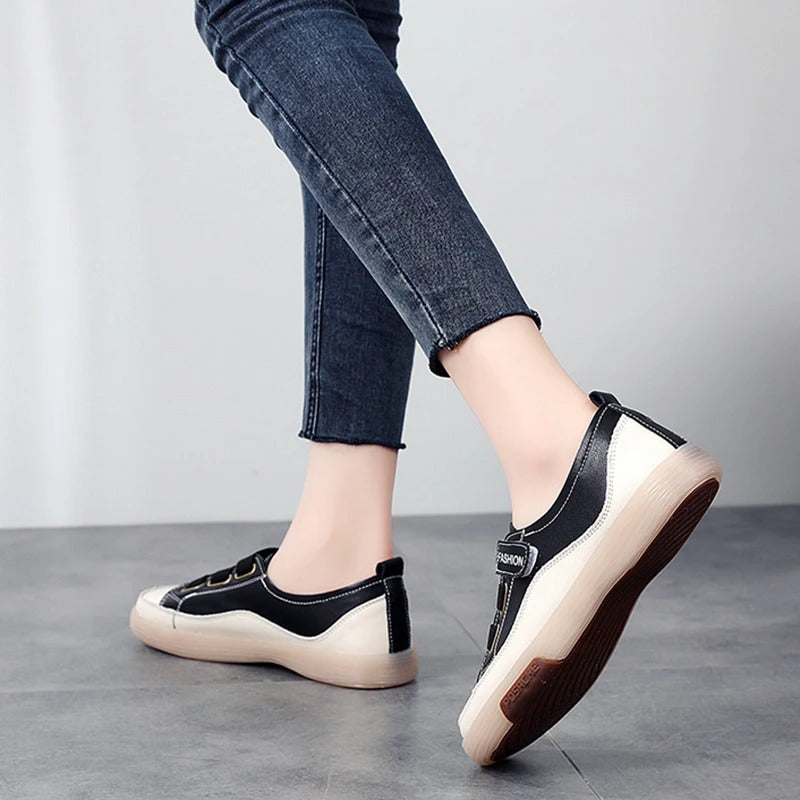 Dames sneakers met elastische bandjes en contrastneus – VIVIANA STRIDE - Glamorix