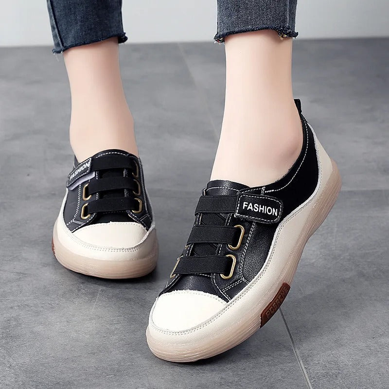 Dames sneakers met elastische bandjes en contrastneus – VIVIANA STRIDE - Glamorix