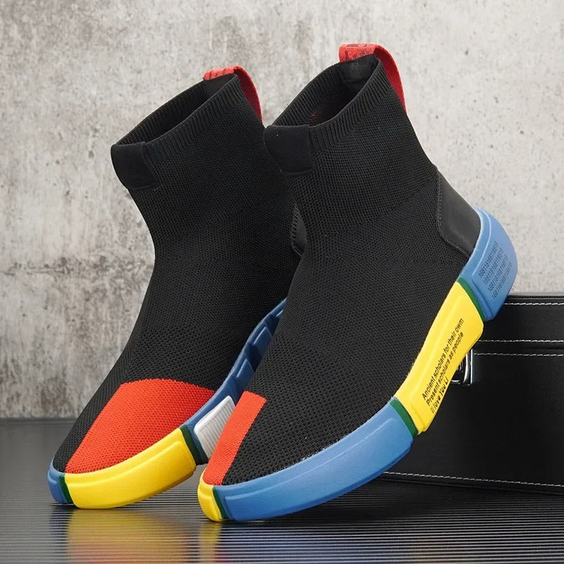 Herensneakers met sokdesign en kleurrijke zool – RAYNOR FLEX - Glamorix