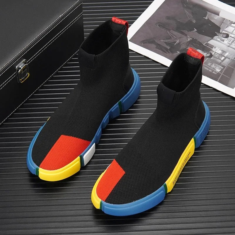 Herensneakers met sokdesign en kleurrijke zool – RAYNOR FLEX - Glamorix