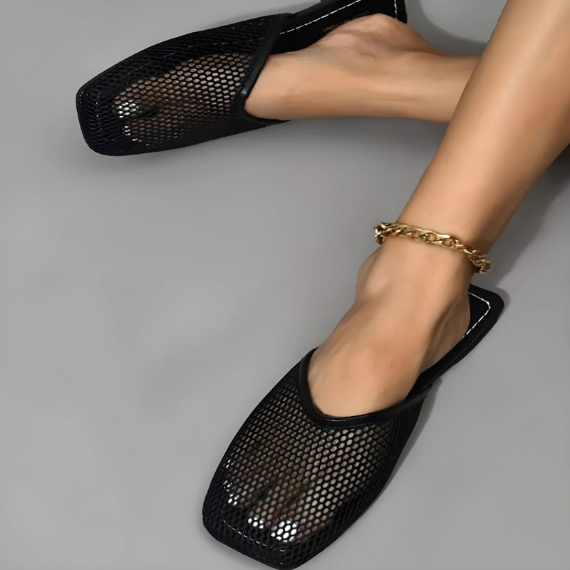 Dames instappers met transparant mesh en vierkante neus – LUNARA MESH - Glamorix