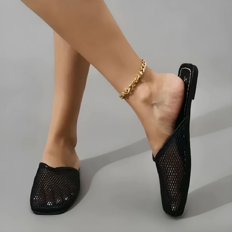 Dames instappers met transparant mesh en vierkante neus – LUNARA MESH - Glamorix