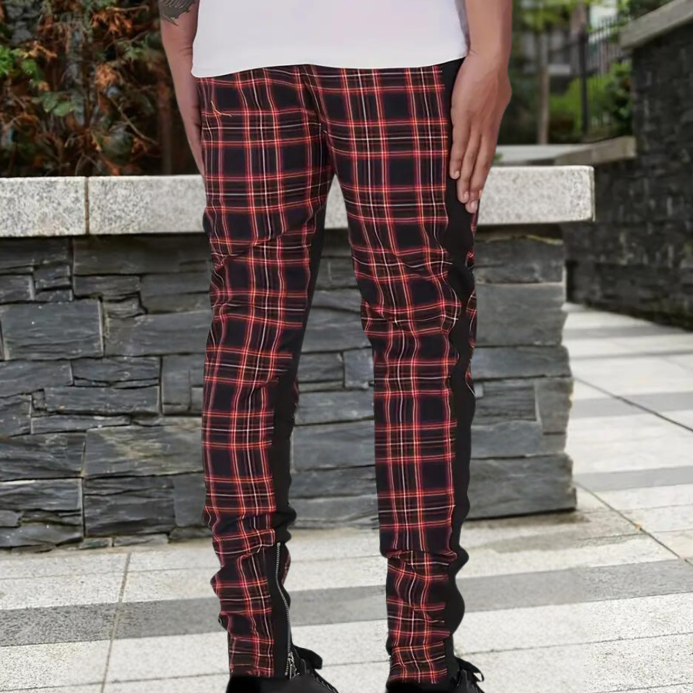 Slim fit heren joggerbroek met ruitpatroon – STYRX GridMotion - Glamorix