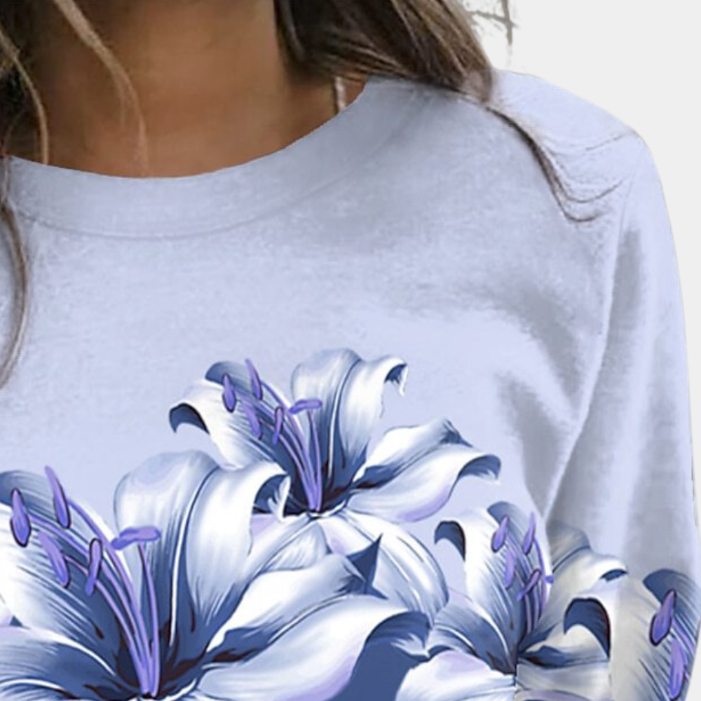 Dames sweatshirt met zachte bloemenprint en comfortabele pasvorm – FLORYA BloomSoft - Glamorix