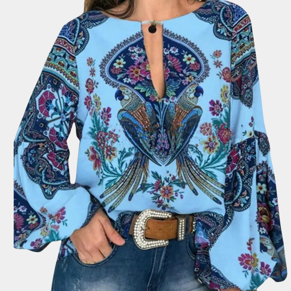 Dames blouse met open hals en volumemouwen – ILARA BREEZE - Glamorix