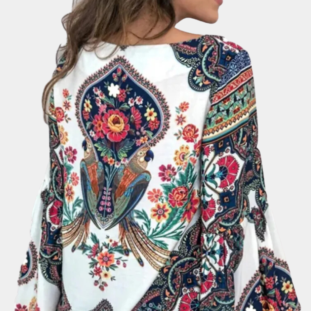 Dames blouse met open hals en volumemouwen – ILARA BREEZE - Glamorix