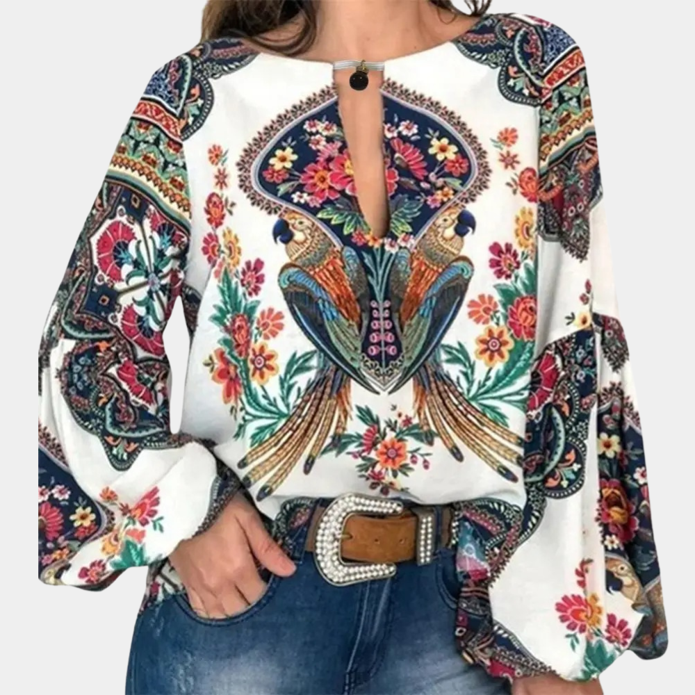 Dames blouse met open hals en volumemouwen – ILARA BREEZE - Glamorix