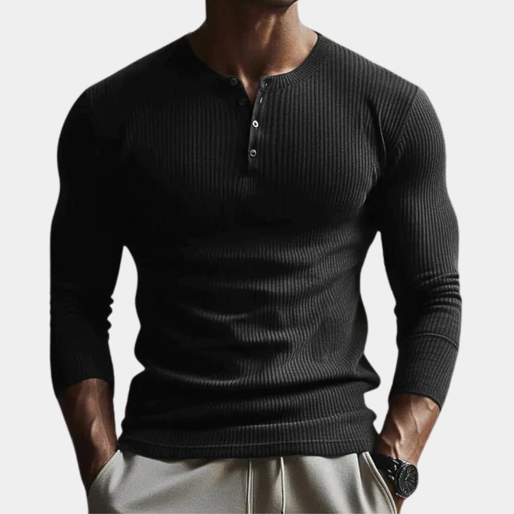 ROCCO – Nauwsluitend shirt met lange mouwen en geribde structuur voor heren