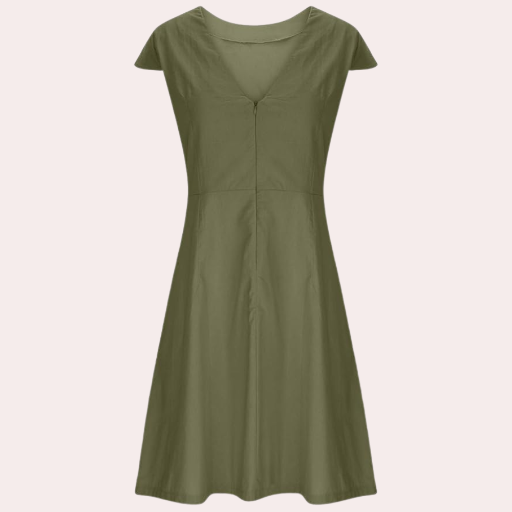 Effen Midi Jurk met Korte Mouwen voor Vrouwen - Agnete - Glamorix