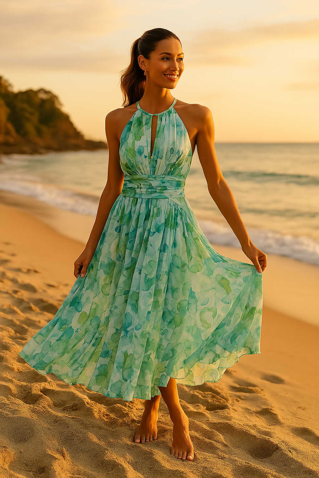 Zomerse Maxi-jurk met Elegante Plissé en Verspringende Bloemenprint – LUNA BELLE - Glamorix