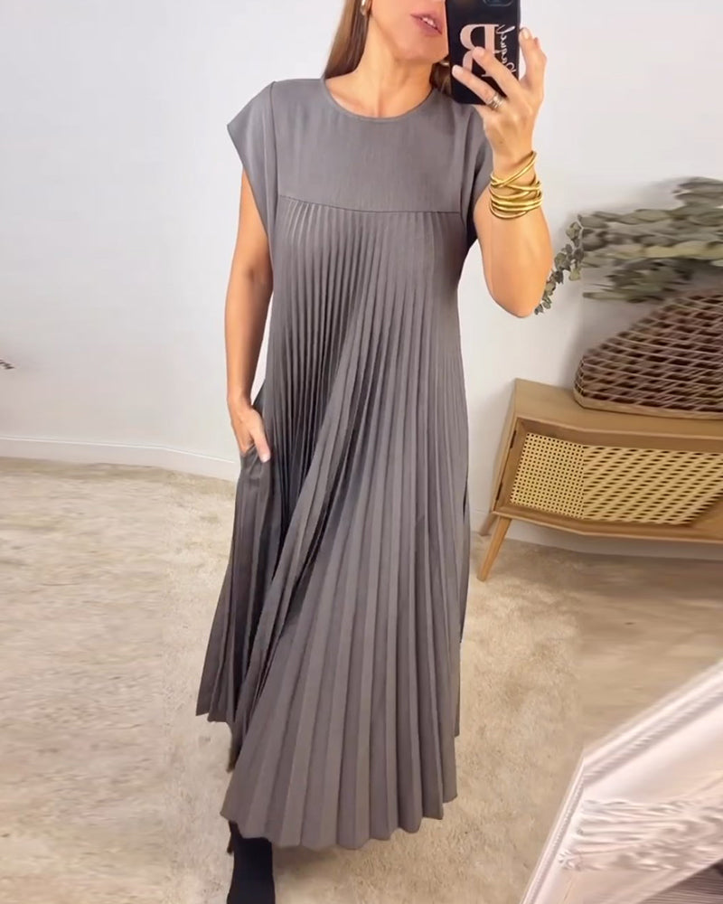 Elegante geplooide dames midi-jurk met kapmouw – MIRENA GRACE - Glamorix