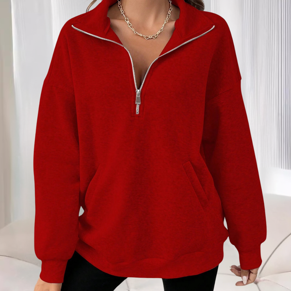Zachte fleece damestrui met halve rits en warme binnenkant – LYVORA - Glamorix