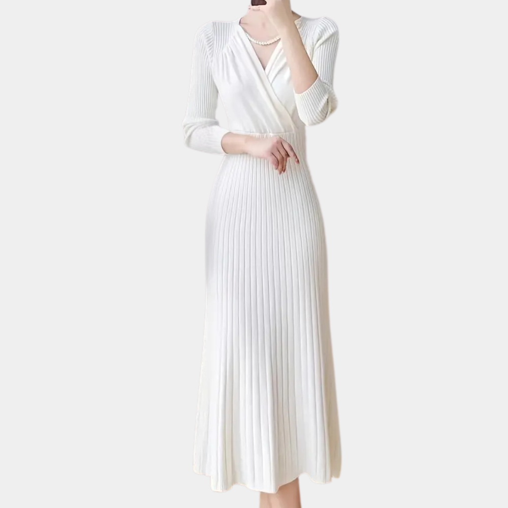 EVIE - Elegante geribde wikkel midi-jurk