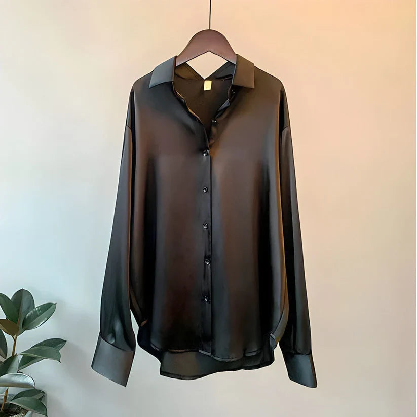 ADDIE – Blusa de seda y cómoda de manga larga para mujer - Glamorix