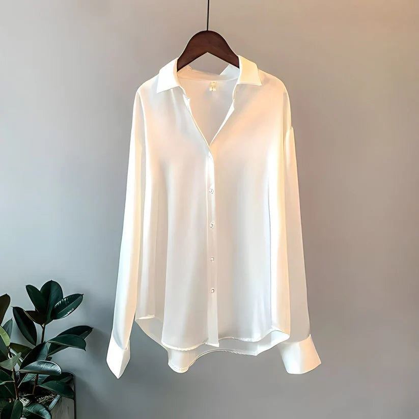 ADDIE – Blusa de seda y cómoda de manga larga para mujer - Glamorix