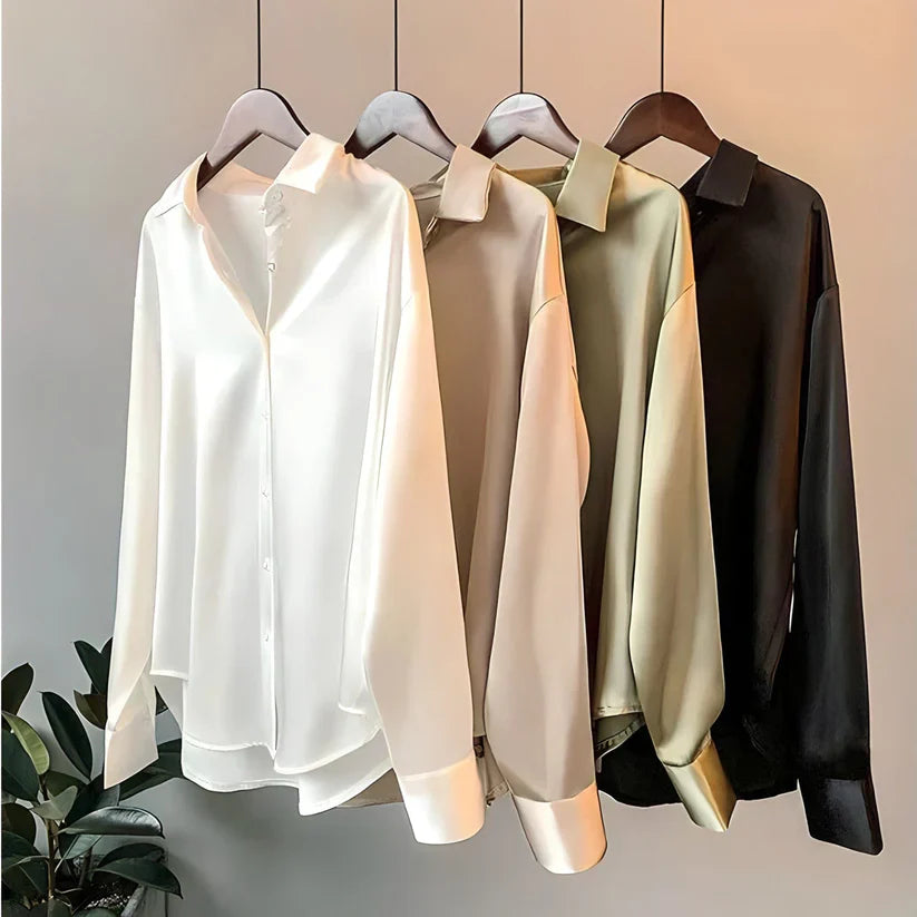 ADDIE – Blusa de seda y cómoda de manga larga para mujer - Glamorix