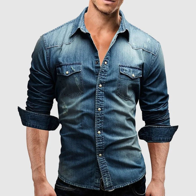 FINLEY - Retro denim overhemd met knoopzakken