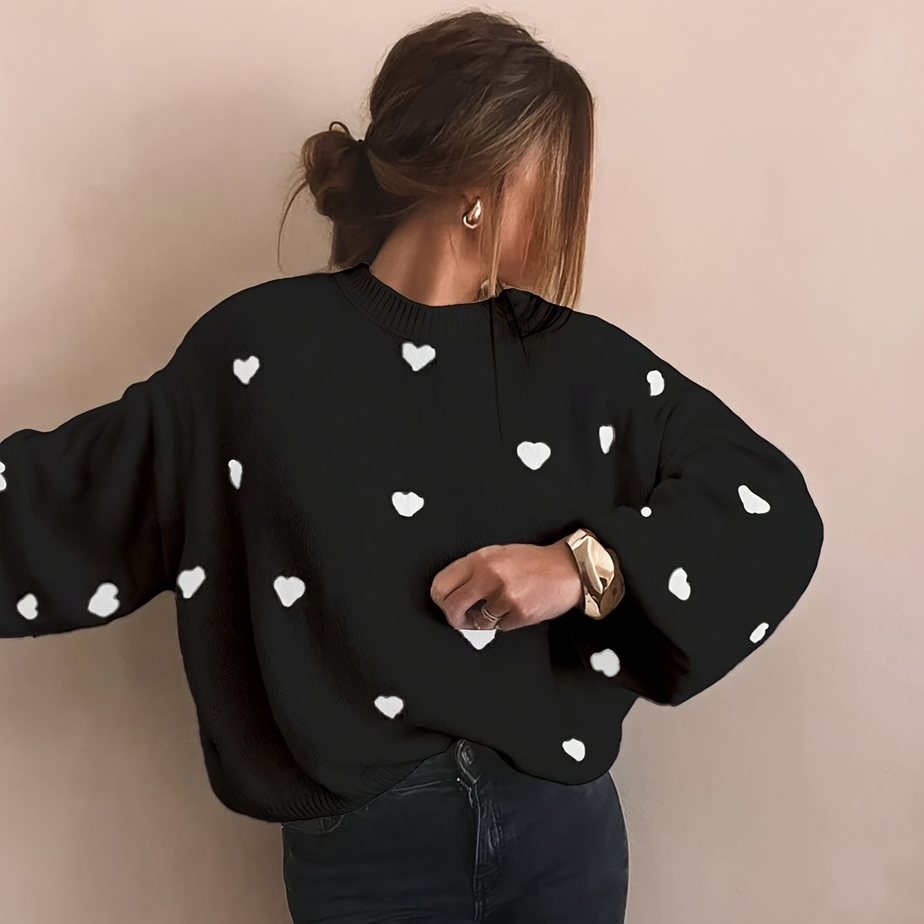 Gebreide Trui Met Jacquard Hartmotief Voor Dames – ELEGANCE - Glamorix