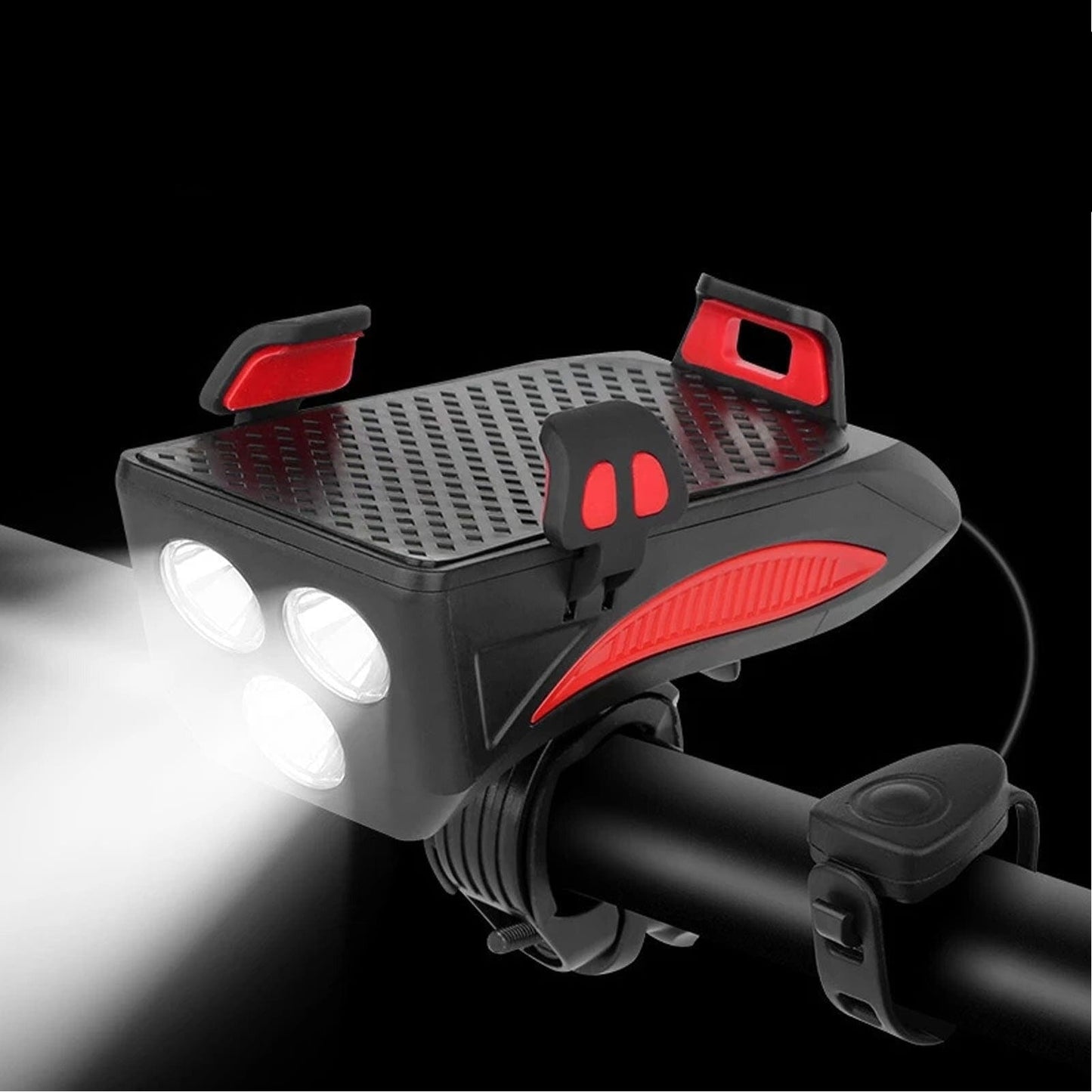 4-in-1 Rechargeable Bike Lights with Powerbank, Phone Holder, and Electronic Horn – LED Safety Lamp for Bicycles - Glamorix