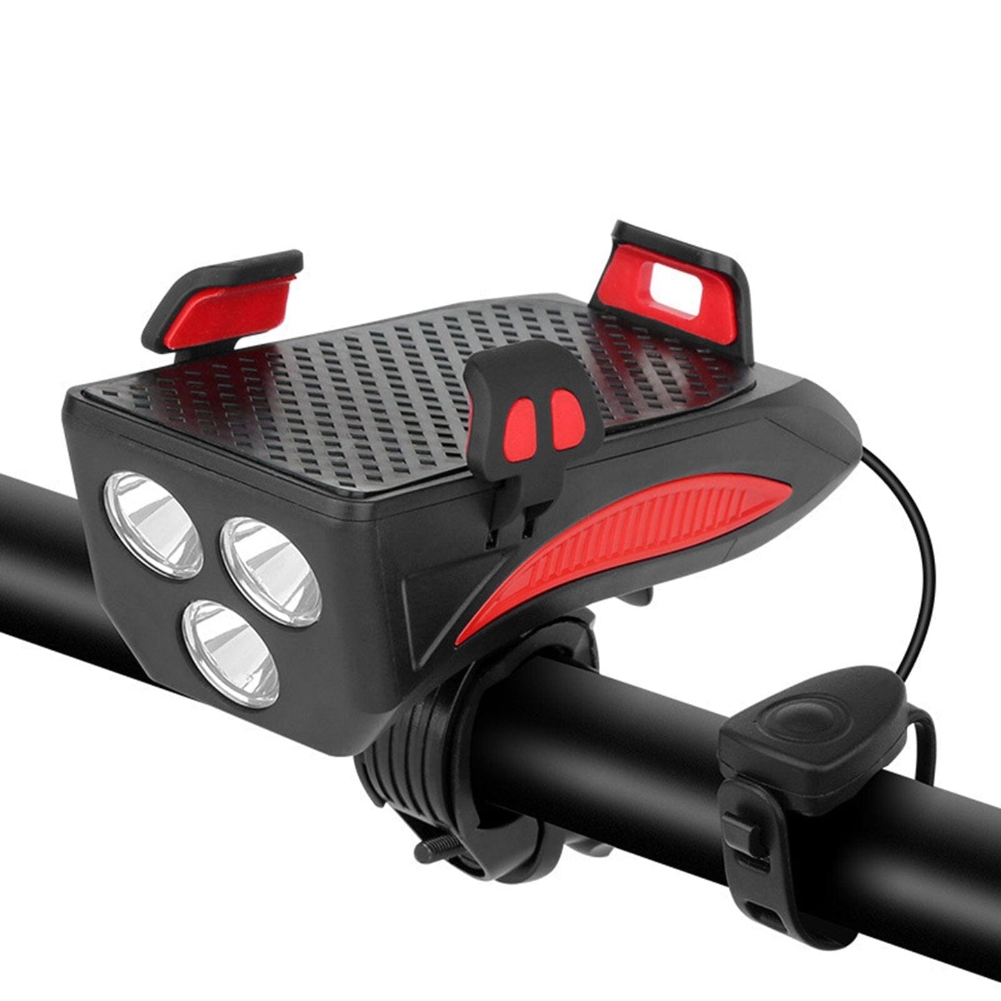 4-in-1 Rechargeable Bike Lights with Powerbank, Phone Holder, and Electronic Horn – LED Safety Lamp for Bicycles - Glamorix