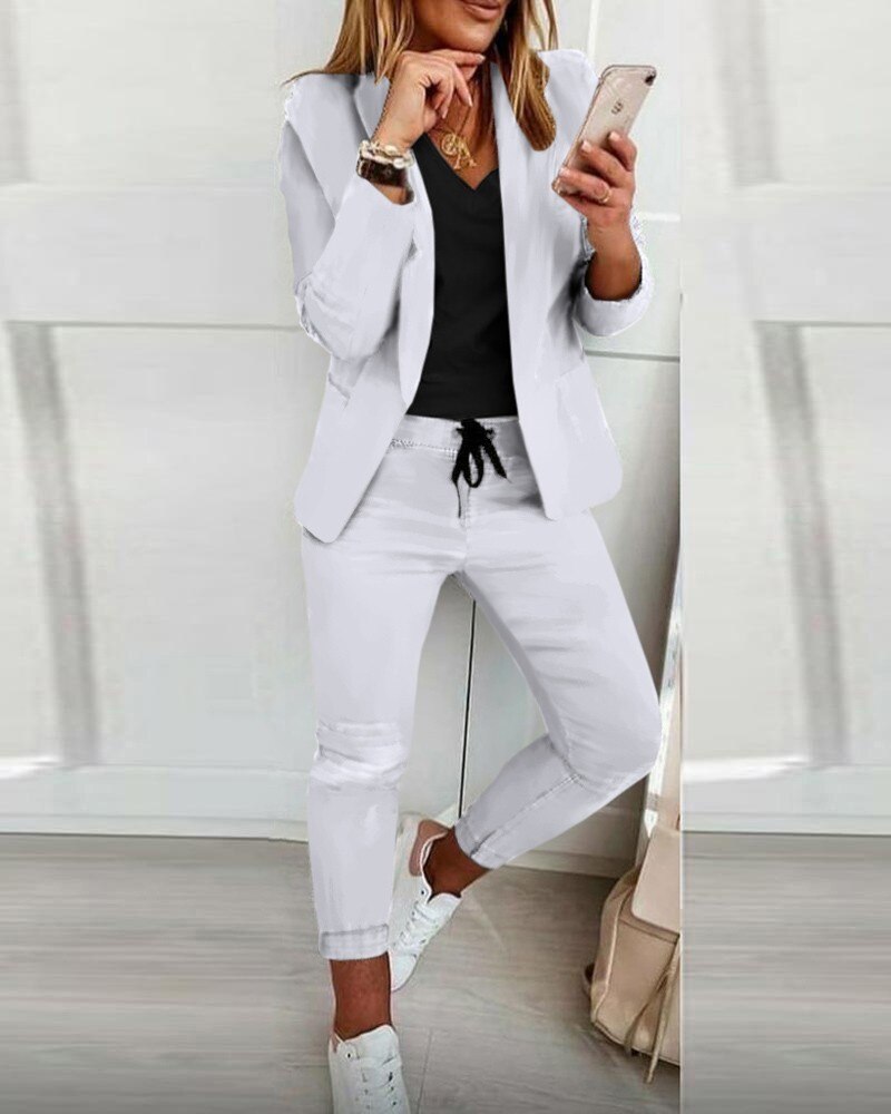 VICTORIA - Casual tweedelige blazer en joggerset voor dames