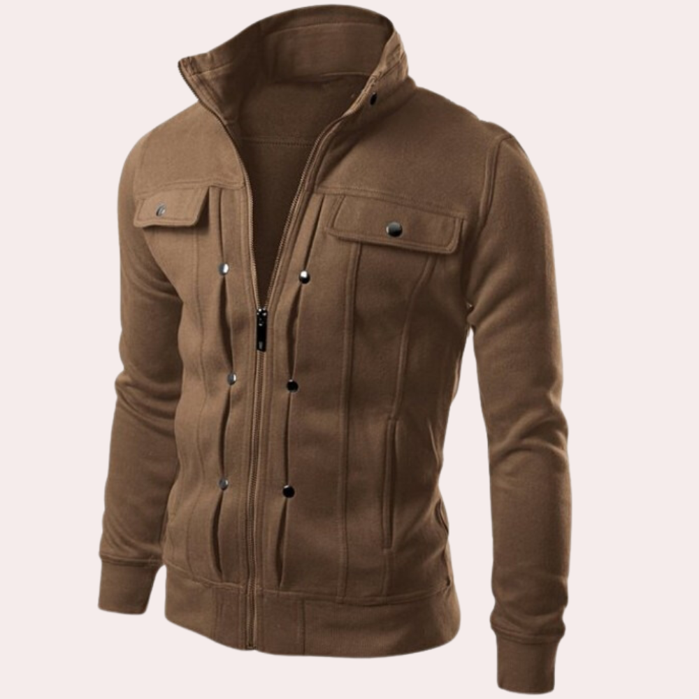 Moderne herenjas met hoge kraag en ritssluiting – VARELLO EdgeZip - Glamorix