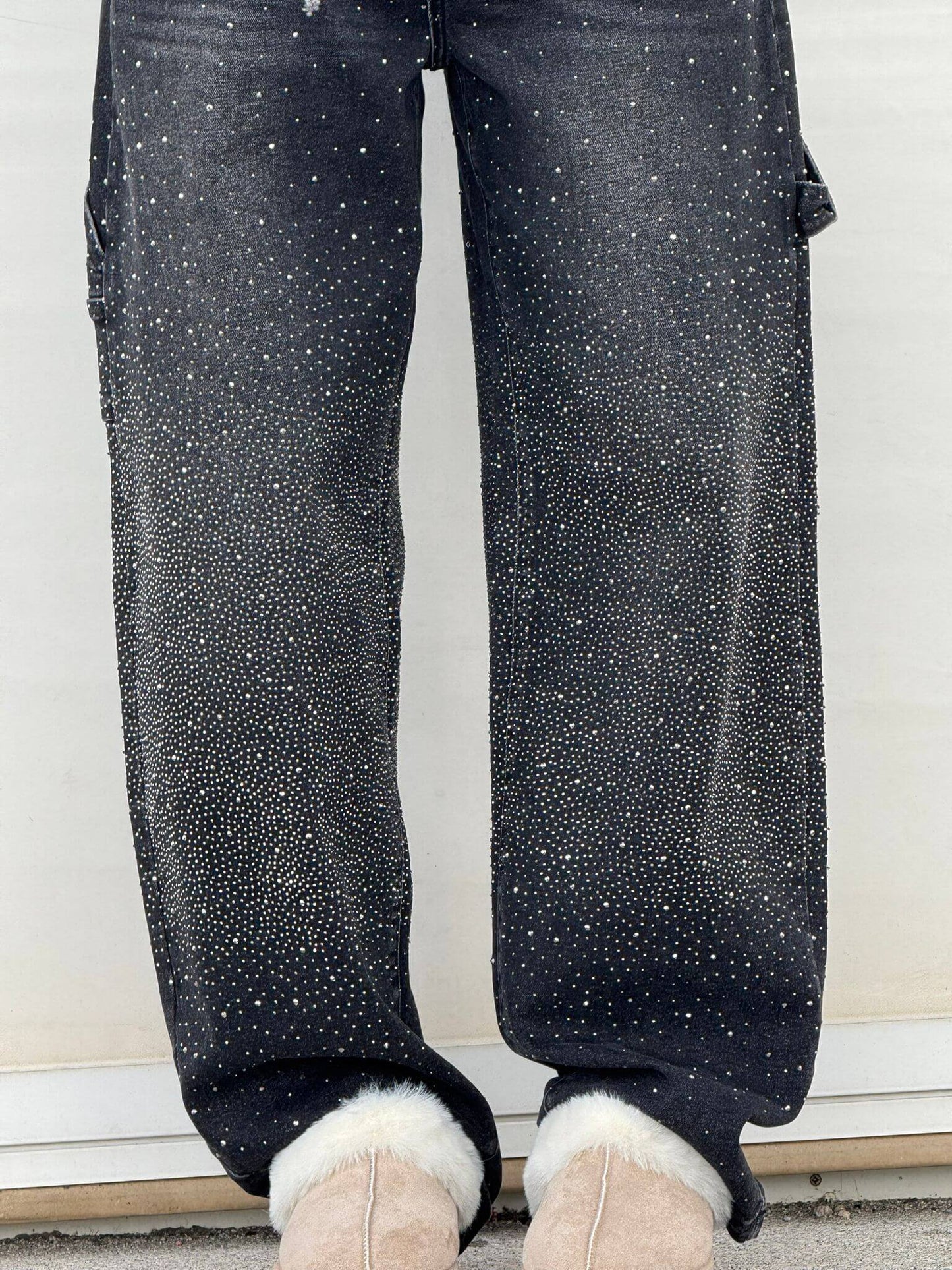 Glanzende wide leg jeans met hoge taille en relaxte fit – SERA SHINE - Glamorix