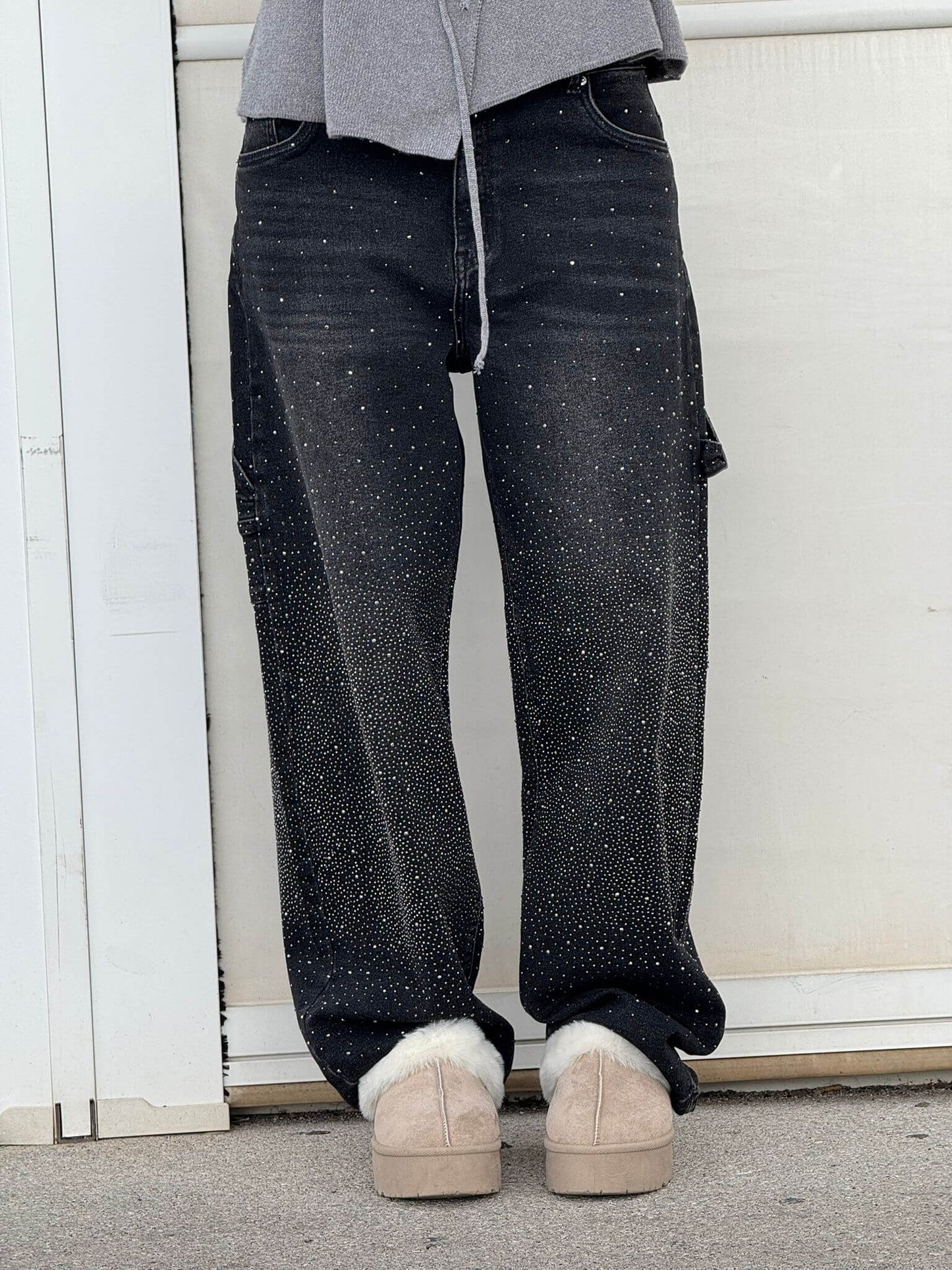 Glanzende wide leg jeans met hoge taille en relaxte fit – SERA SHINE - Glamorix