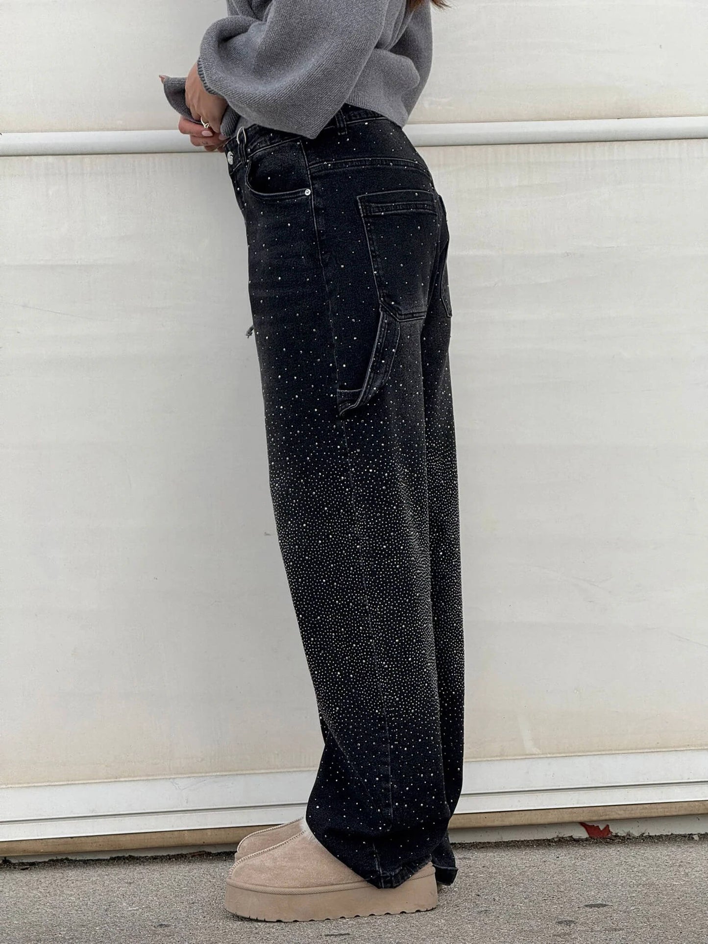 Glanzende wide leg jeans met hoge taille en relaxte fit – SERA SHINE - Glamorix