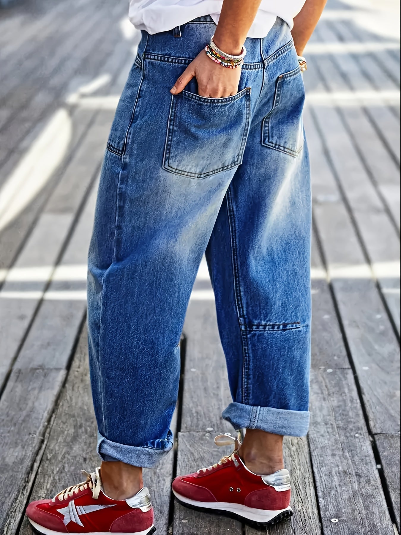 Een midrise denim broek voor dames met wijde pijpen – NOVA - Glamorix