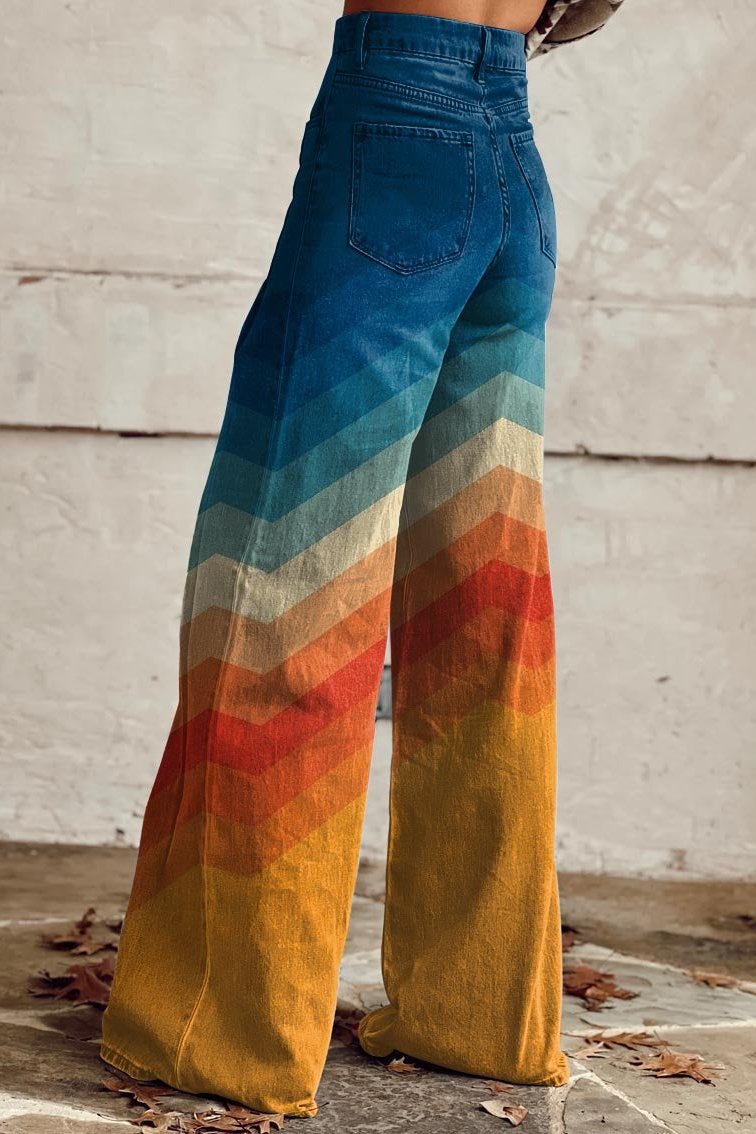 Dames wide-leg broek met hoge taille en grafische print – MARISE FLOW - Glamorix