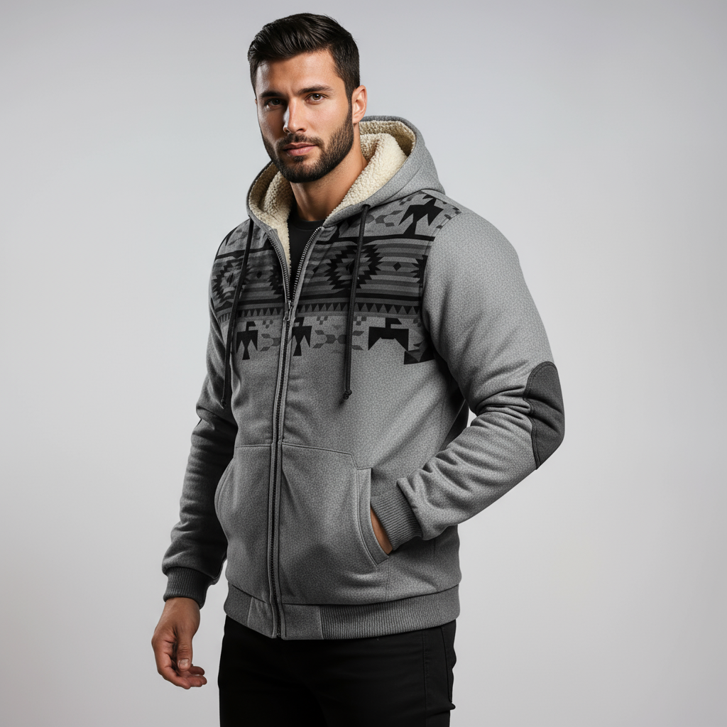 Winterjas Heren | Aztec Print & Bontvoering - Glamorix