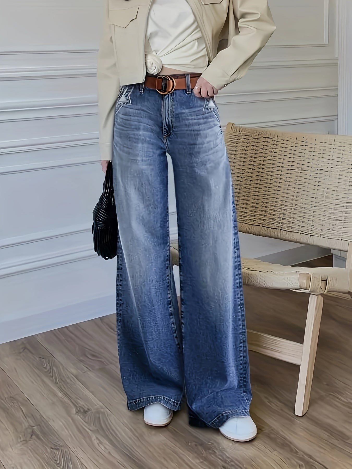 Lange Jeans – Katoenmix Met Uitlopende Pijpen Voor Bewegen - Glamorix