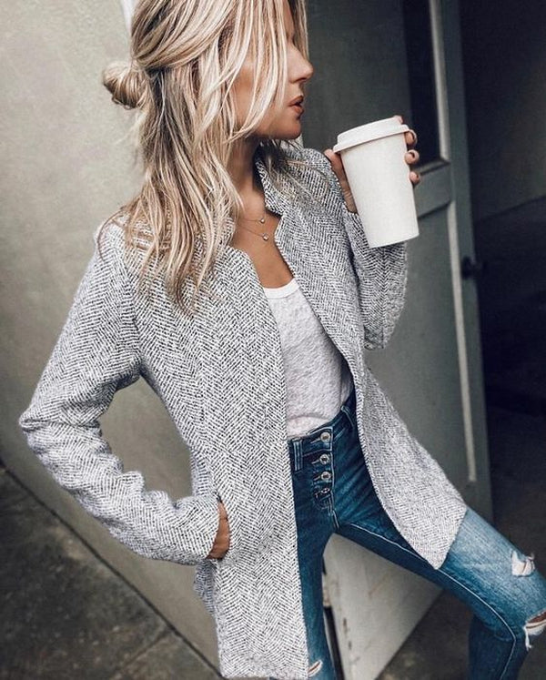 CAMILLE - Lange blazer met open voorkant en zakken voor dames