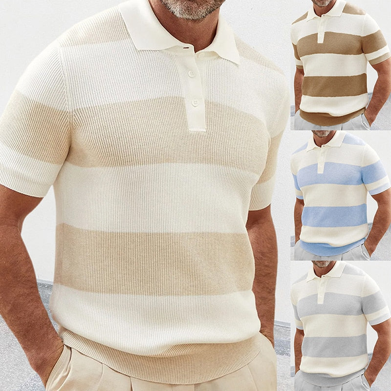 Herenpolo met ribstructuur en brede strepen – MARCO STRIPE - Glamorix