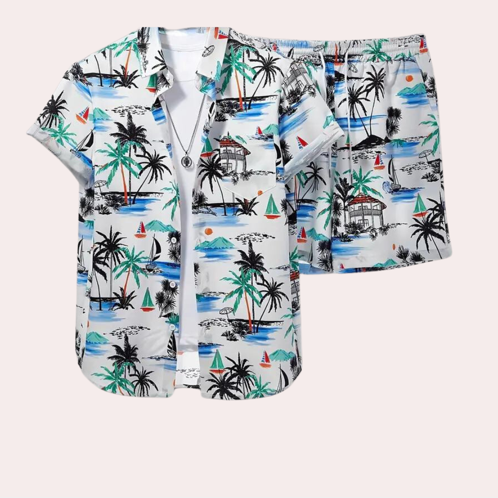 Heren set met T-shirt en short in relaxed fit – KAVERO ESSENTIALS - Glamorix
